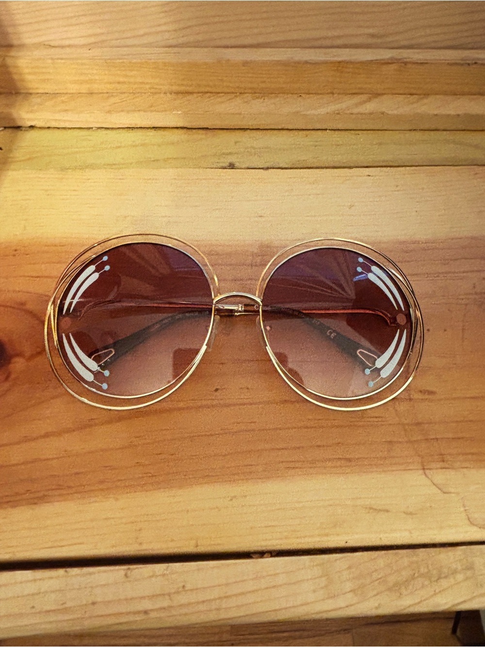 Chloe Gold Frame Brown Gradient Round Women's Sunglasses